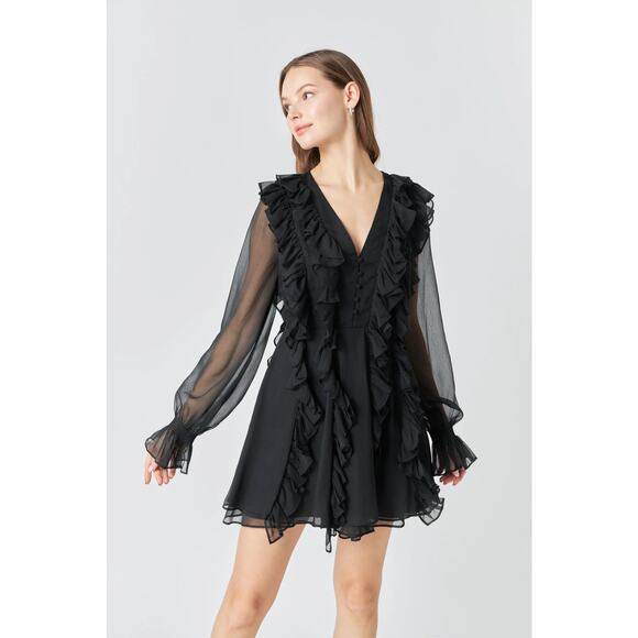 Endless Rose Dresses & Skirts - ENDLESS ROSE NWT $140 Chiffon Long-Sleeve Ruffle Mini Dress Size M